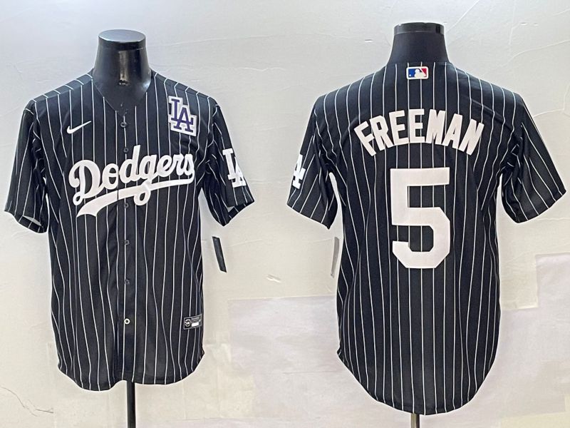 Men Los Angeles Dodgers 5 Freeman Black Stripe Jointly Name 2025 Nike MLB Jersey style 6